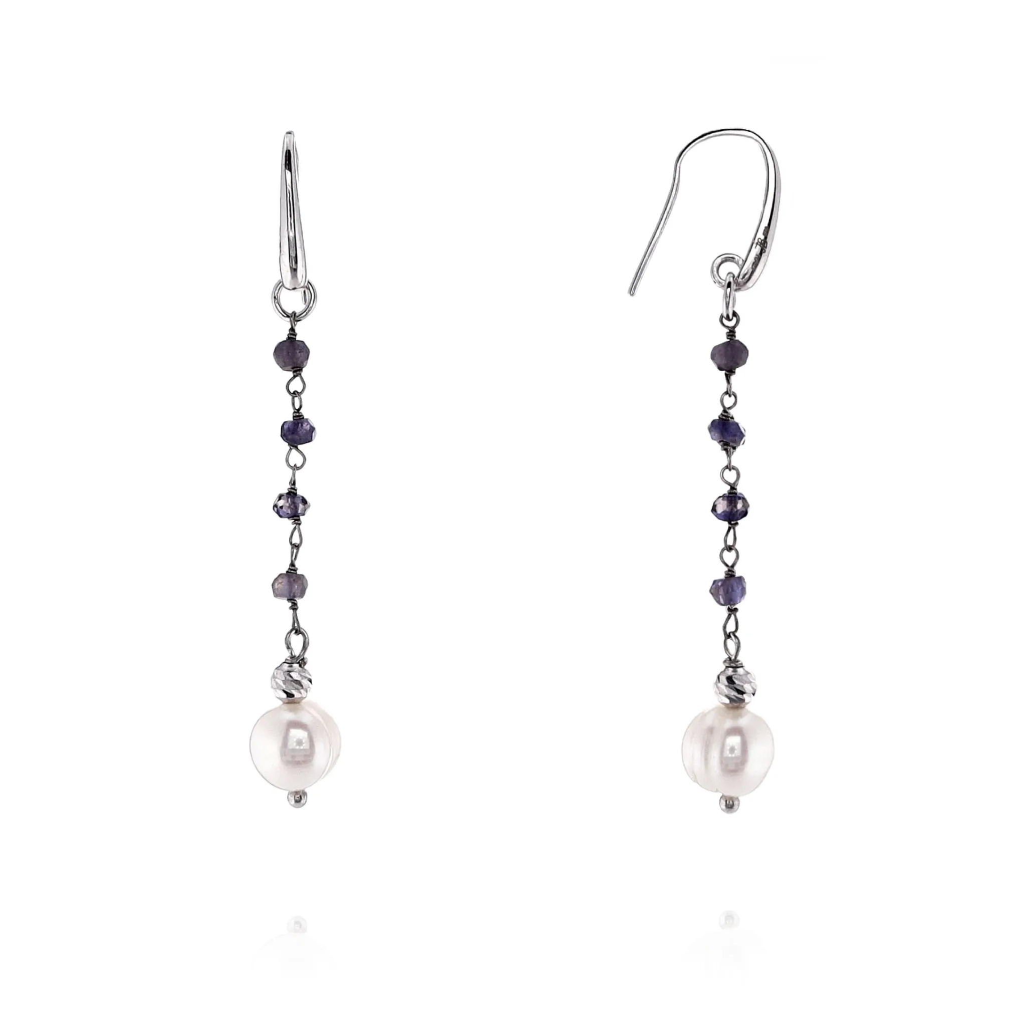 Honora Sterling Silver Pearl and Faceted Purple Lolite Drop Earrings