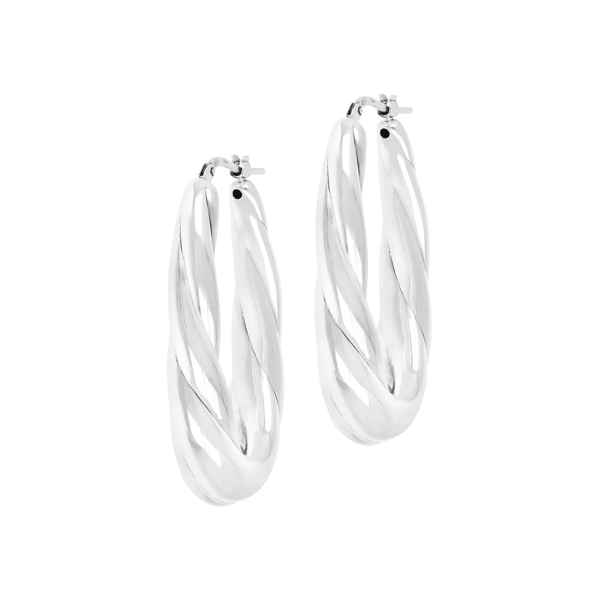 Italian Sterling Silver 1-1/2" Oval Elongated Hoop Earrings