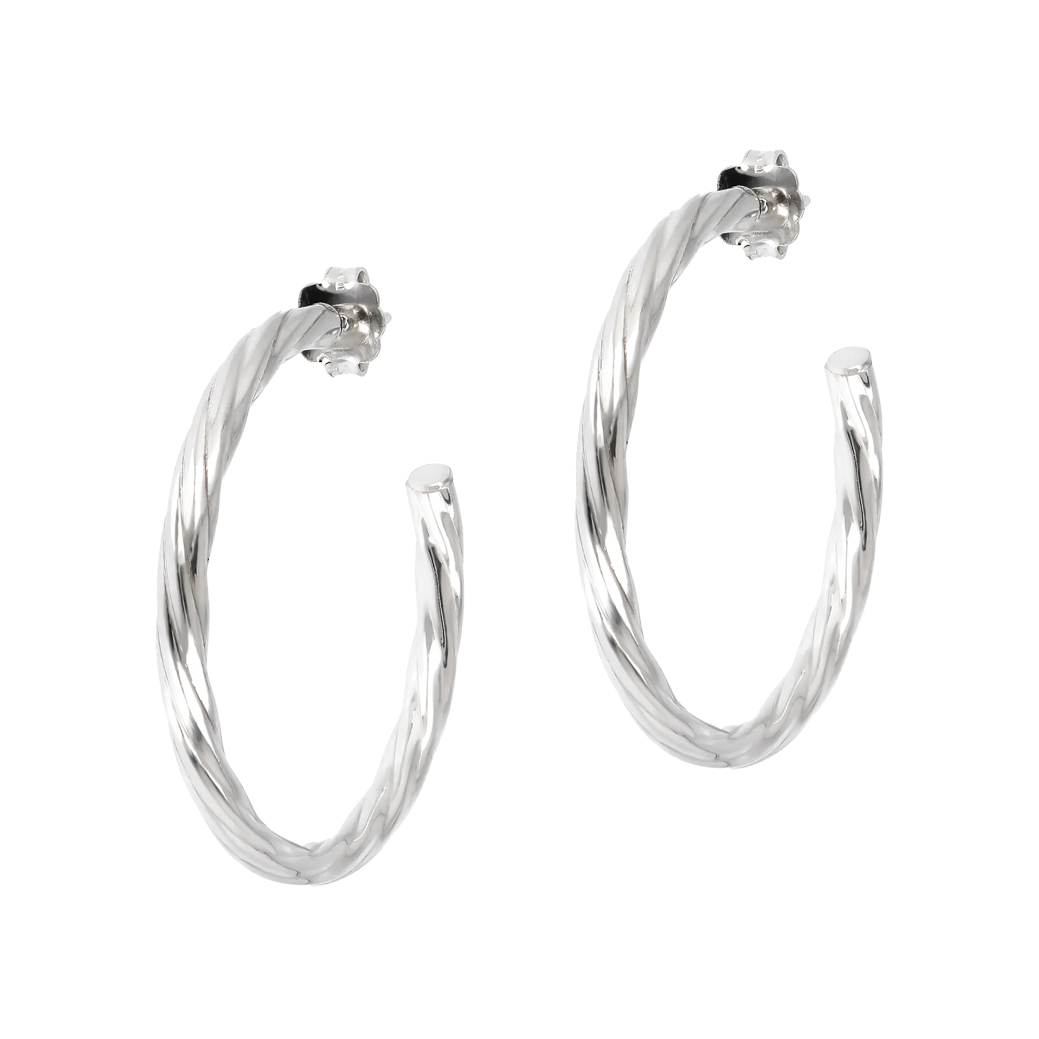 Italian Sterling Silver 1-1/2" Twisted and Polished Hoop Earrings
