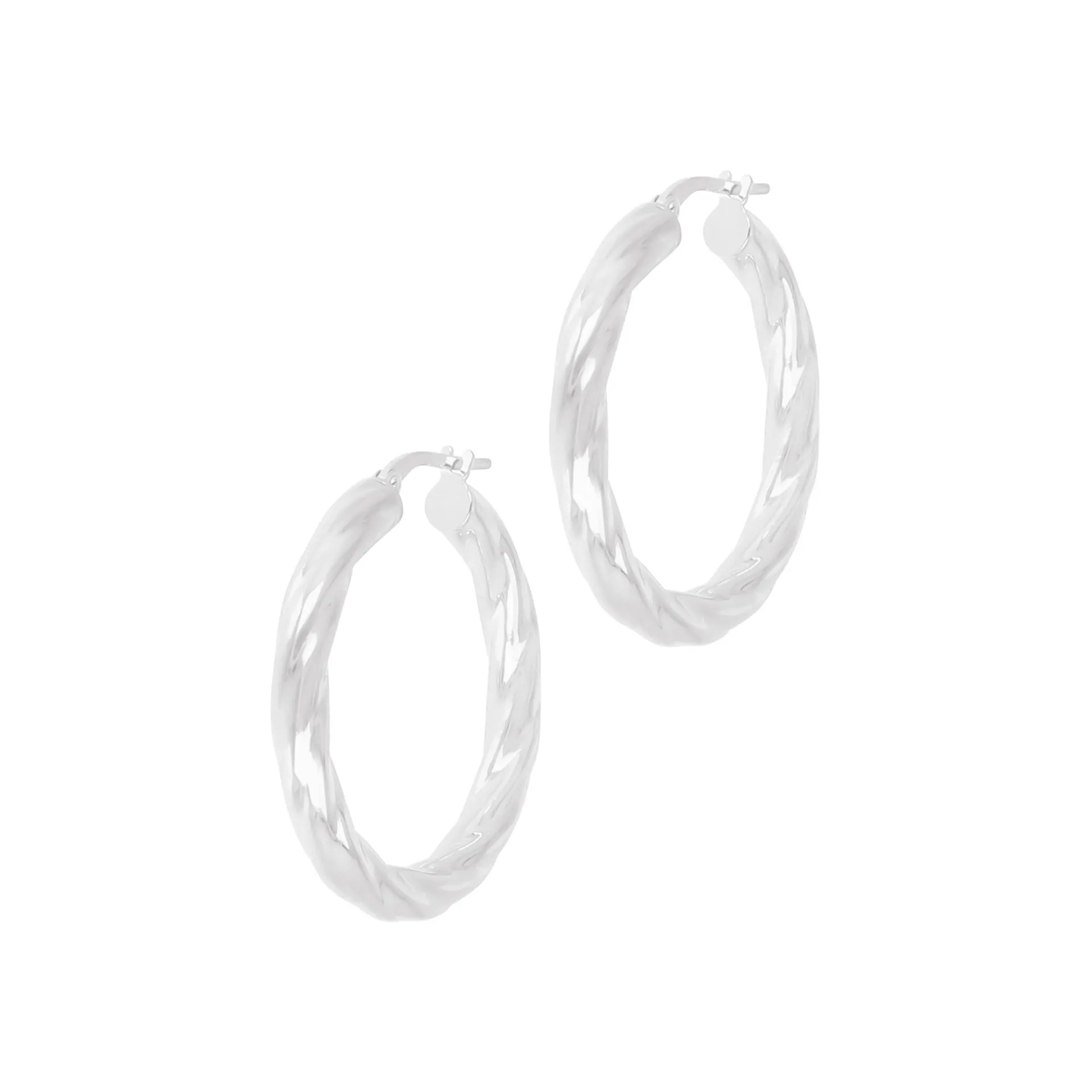 Italian Sterling Silver 1-1/4" Polished & Twisted Full-Hoop Earrings