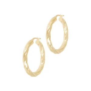 Italian Sterling Silver 1-1/4" Polished & Twisted Full-Hoop Earrings