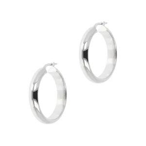 Italian Sterling Silver 1-1/4" Polished Hoop Earrings