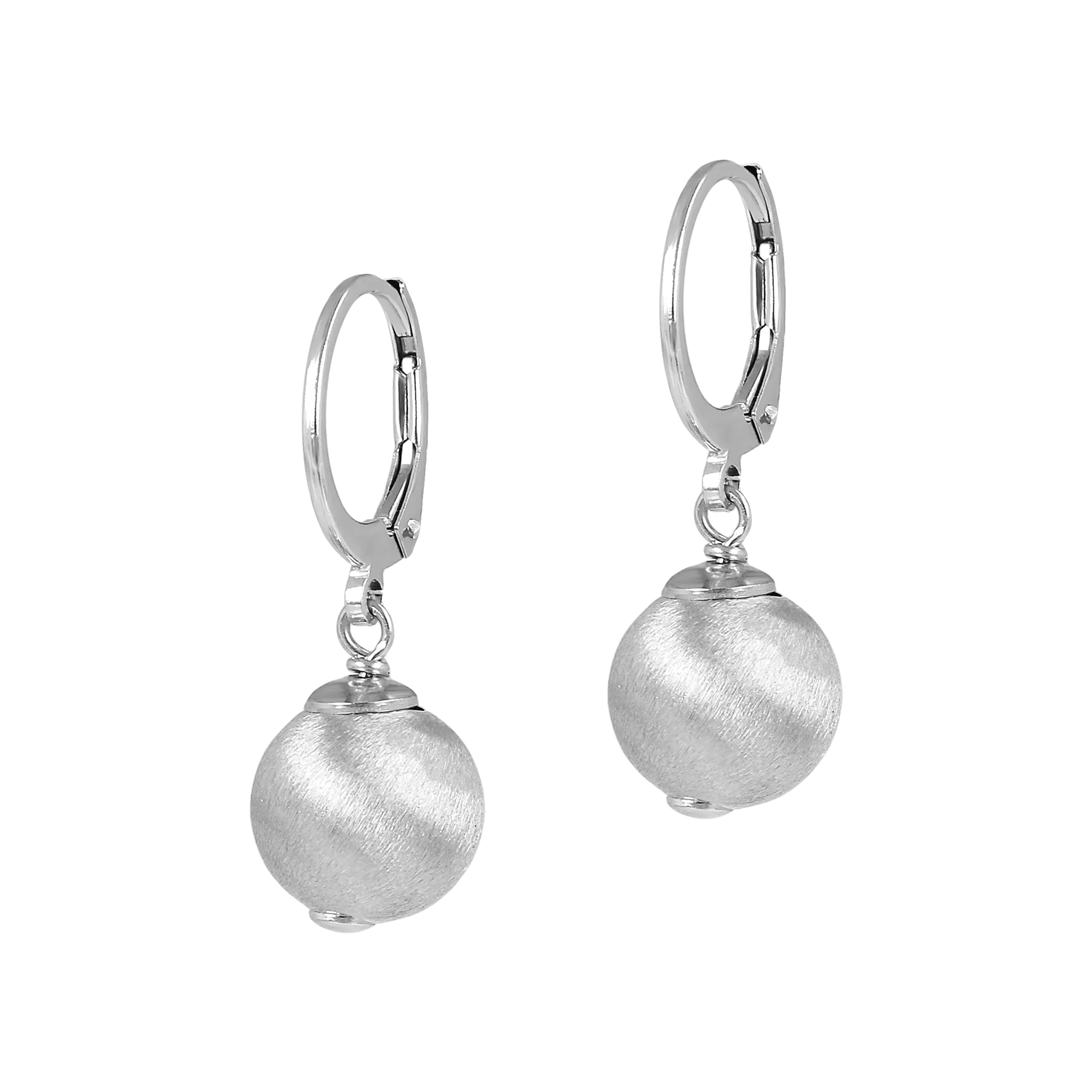 Italian Sterling Silver 10 mm Florentine Satin Bead Lever Back Earrings