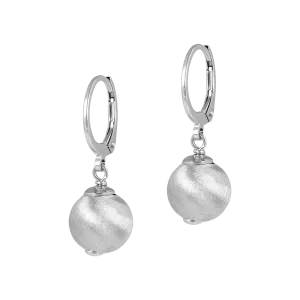 Italian Sterling Silver 10 mm Florentine Satin Bead Lever Back Earrings