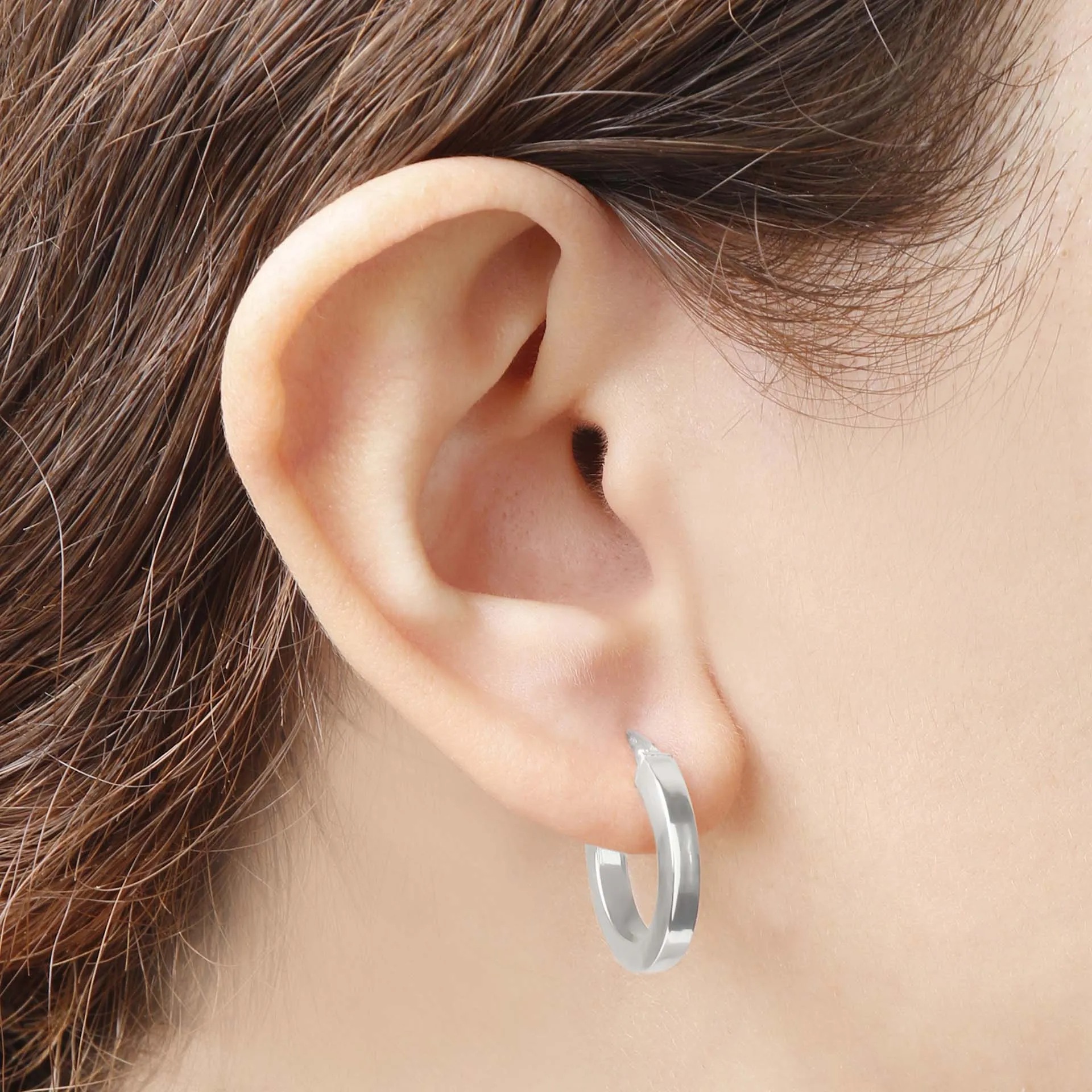 Italian Sterling Silver 3/4" Polished Square Tube Hoop Earrings