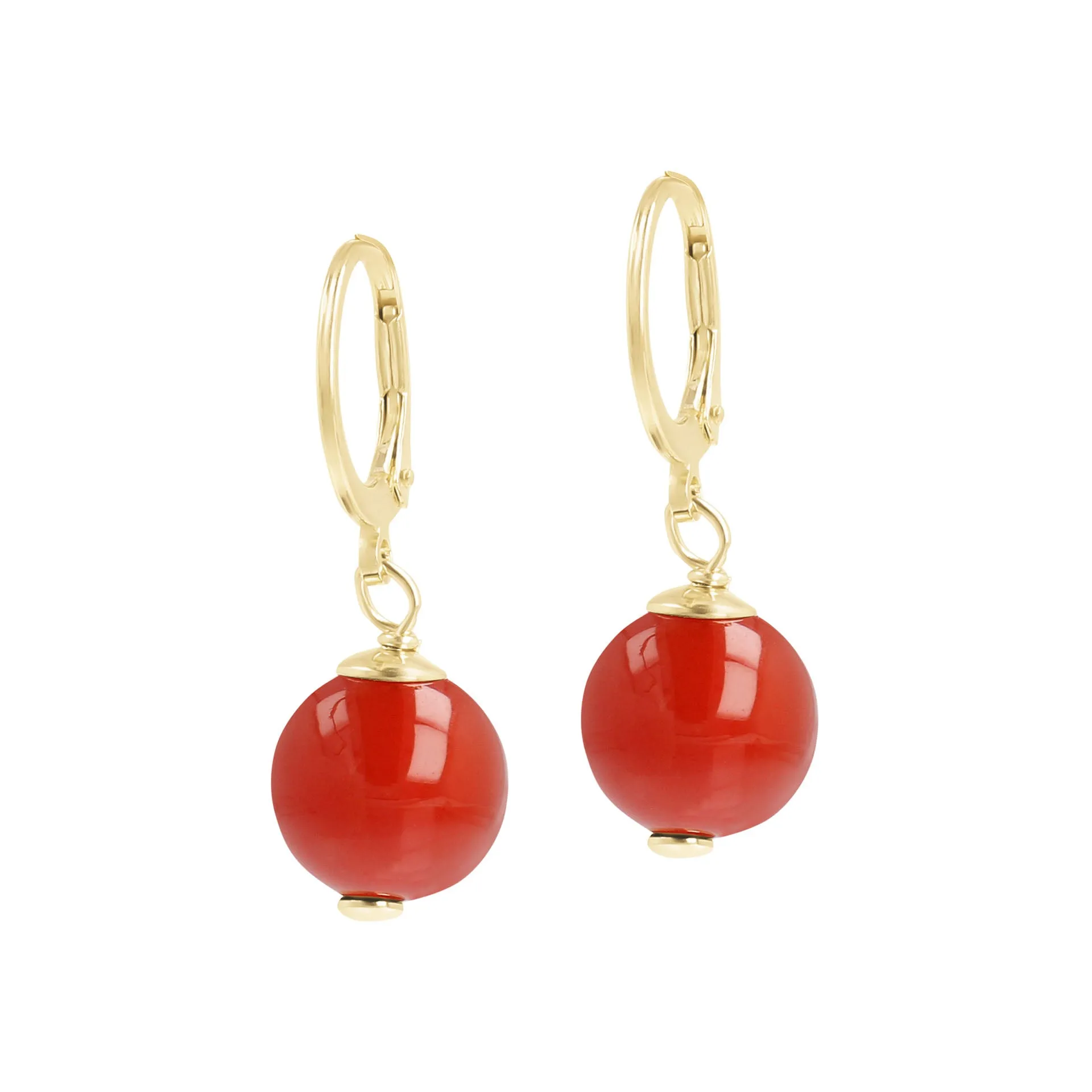 Italian Sterling Silver Leverback Gemstone 10 mm Beaded Earrings