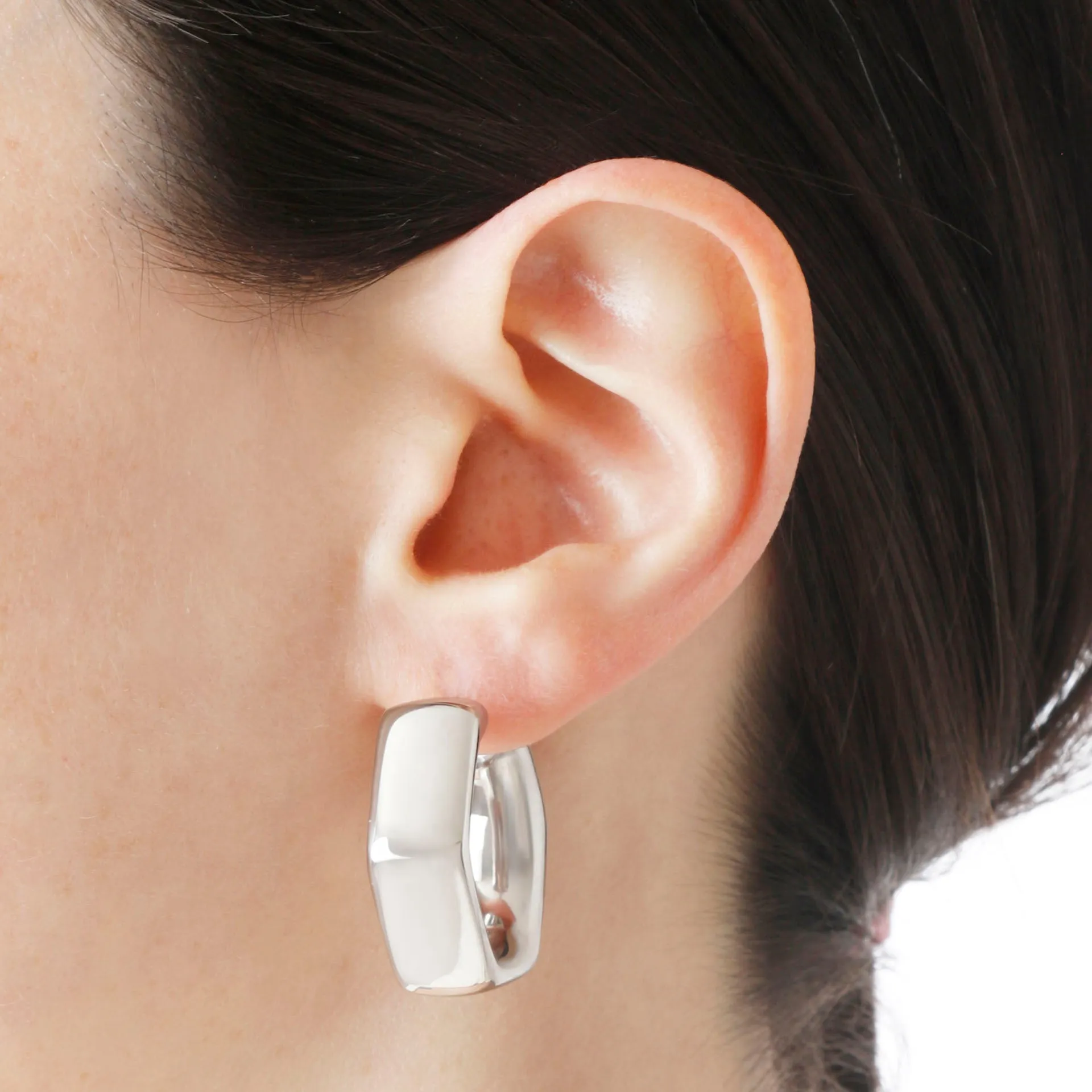 Italian Sterling Silver Polished Electroform Hexagon Hoop Earrings