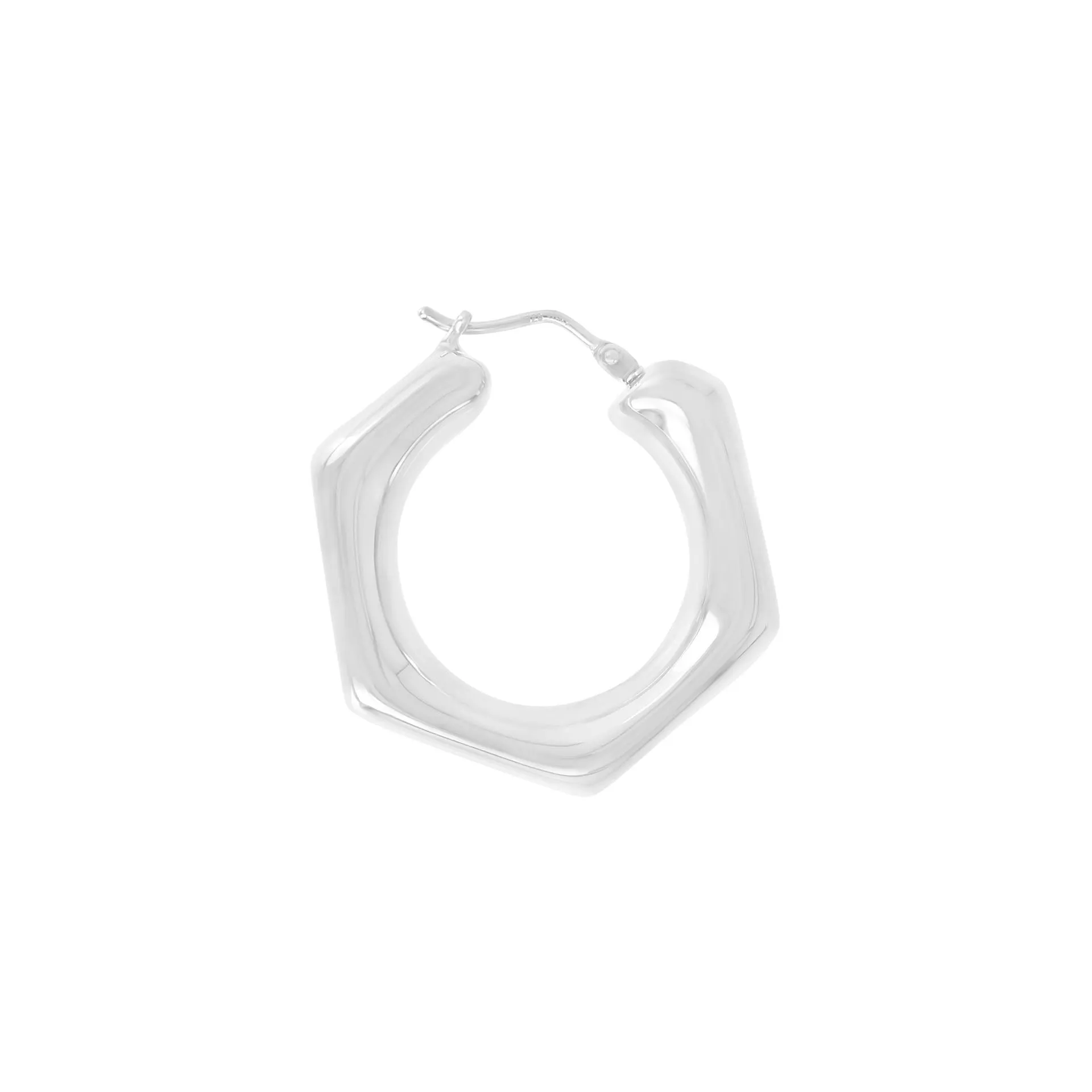 Italian Sterling Silver Polished Electroform Hexagon Hoop Earrings