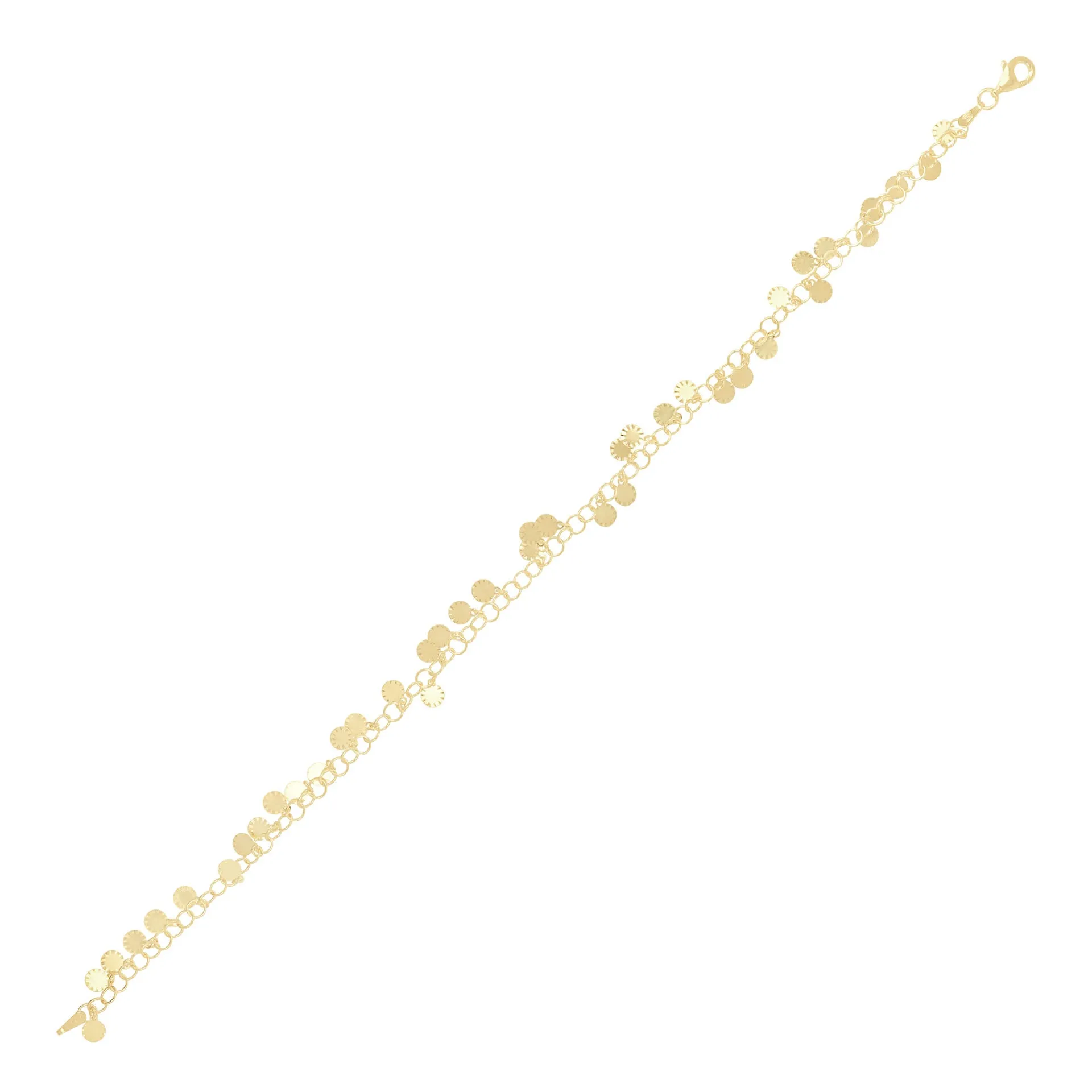 Italian Sterling Silver Rolo Ankle Bracelet with Diamond-Cut Disks