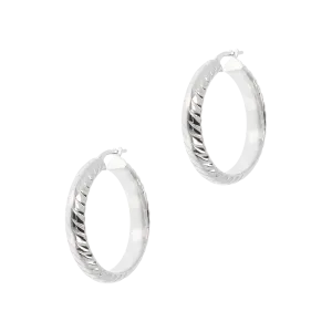 Italian Sterling Silver Twisted Pattern 1-1/4" Hoop Earrings