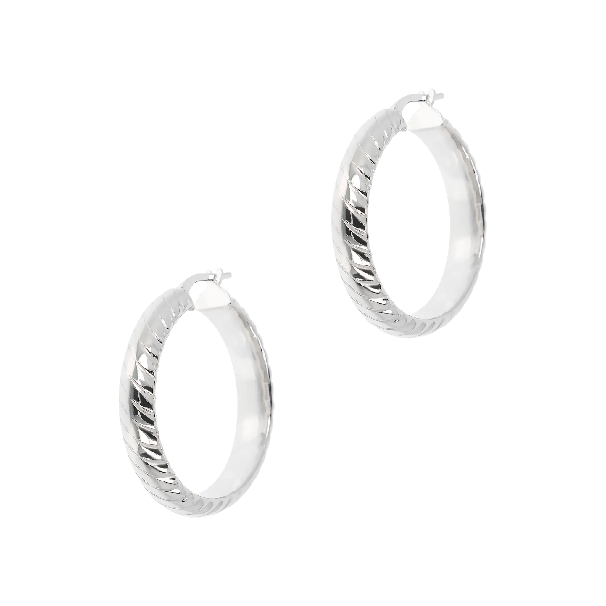 Italian Sterling Silver Twisted Pattern 1-1/4" Hoop Earrings