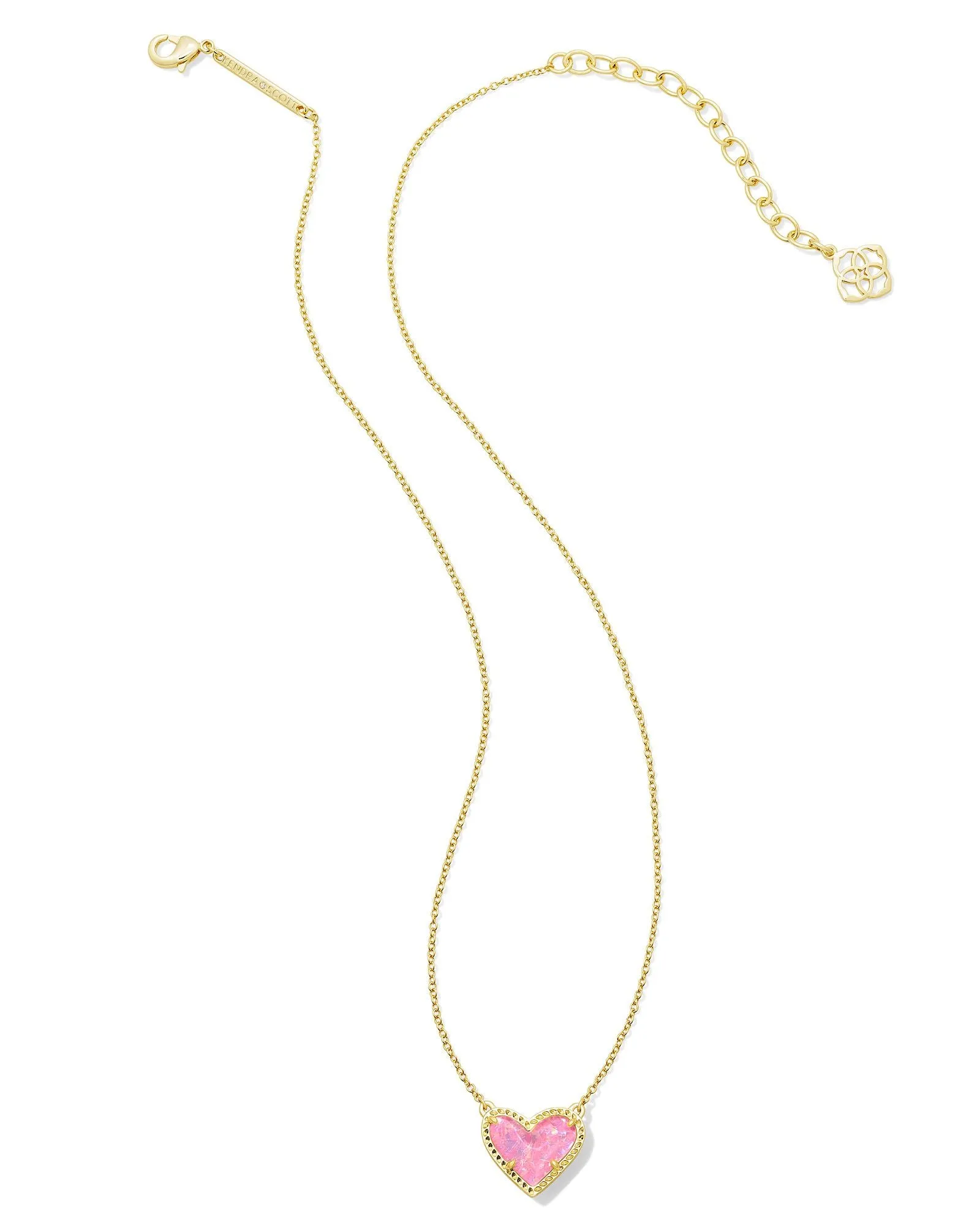 Kendra Scott Ari Heart Pendant Necklace - Pink Iridescent Glitter Glass