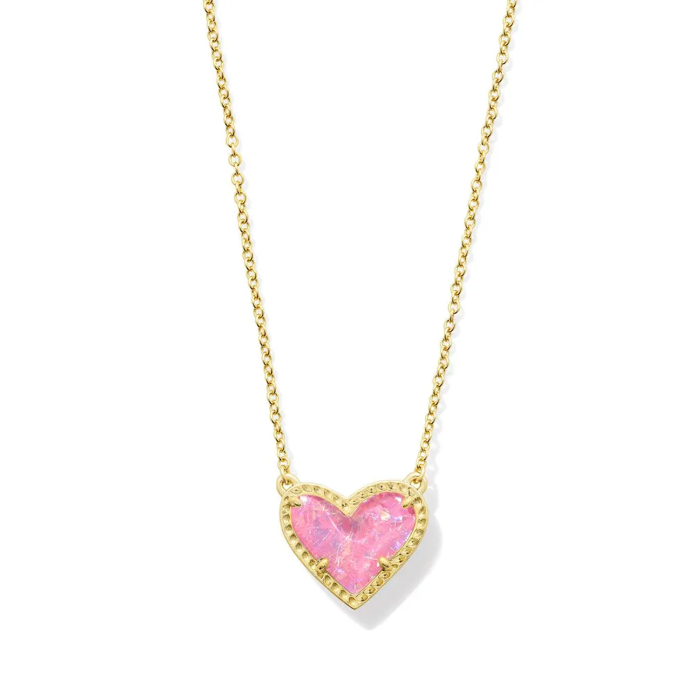 Kendra Scott Ari Heart Pendant Necklace - Pink Iridescent Glitter Glass