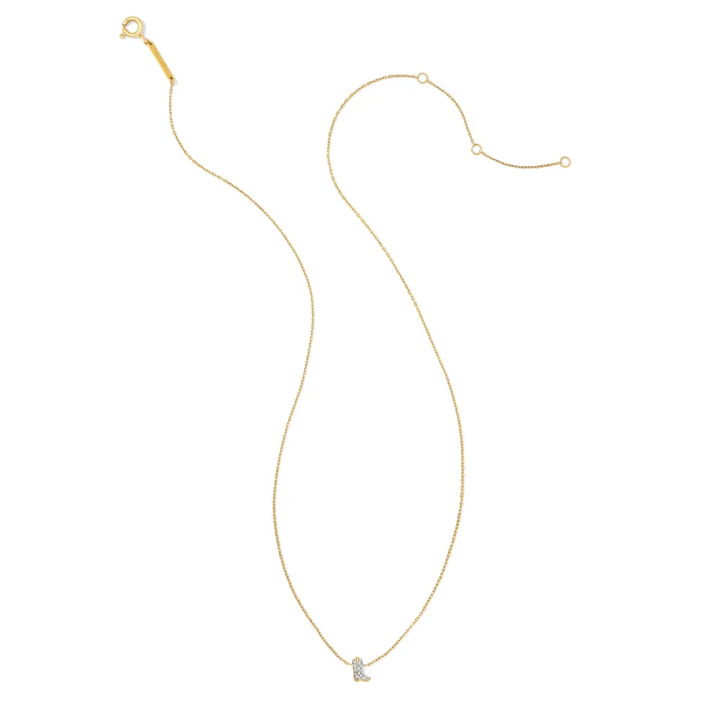 Kendra Scott Tiny Cowboy Boot 14k Yellow Gold Pendant Necklace in White Diamond