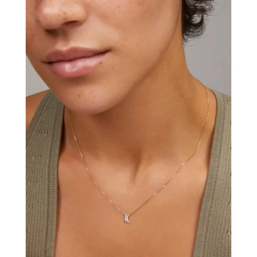 Kendra Scott Tiny Cowboy Boot 14k Yellow Gold Pendant Necklace in White Diamond