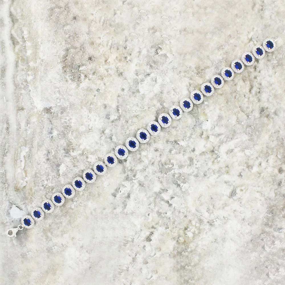 Ladies Sterling Silver Blue Cubic Zirconia Bracelet GVL024