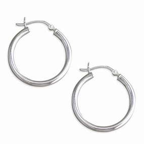 Ladies Sterling Silver Plain Hoop Earrings