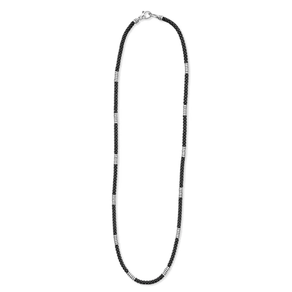 Lagos Black Caviar Silver Station Ceramic Beaded Necklace