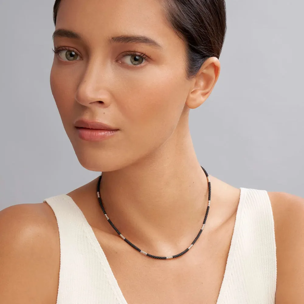 Lagos Black Caviar Silver Station Ceramic Beaded Necklace