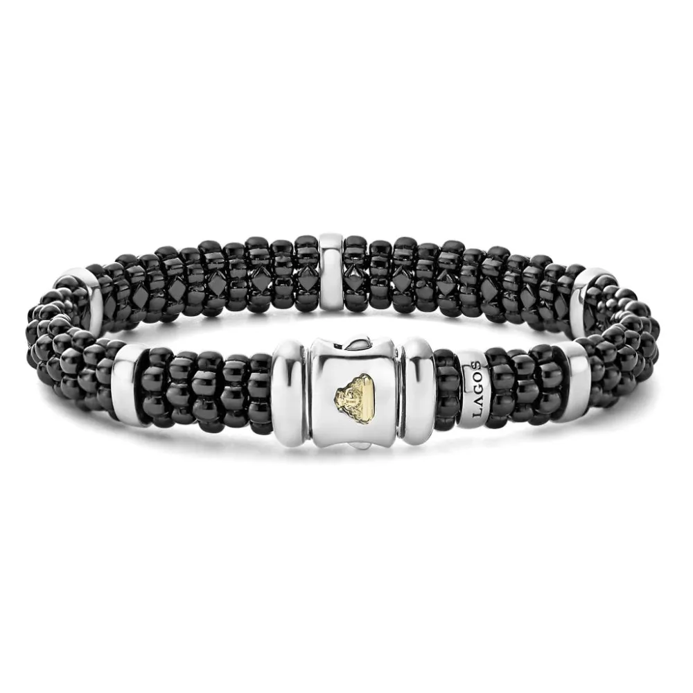 Lagos Black Caviar Silver Station Ceramic Bracelet