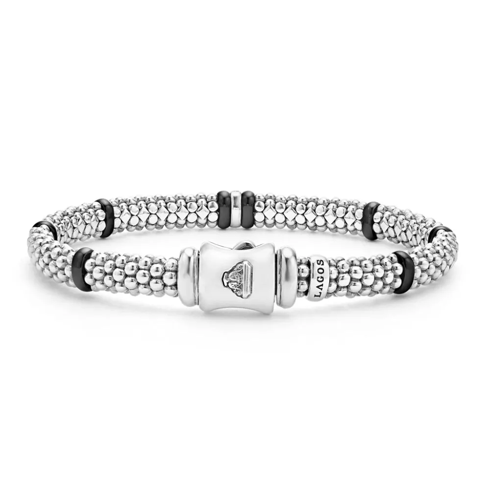 Lagos Black Caviar Single Station Diamond Bracelet, 6mm