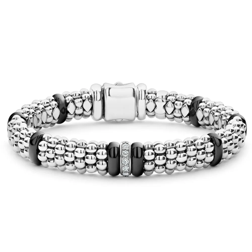 Lagos Black Caviar Single Station Diamond Bracelet, 9mm