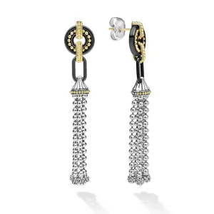 Lagos Black Caviar Two-Tone Black Ceramic Tassel Earrings