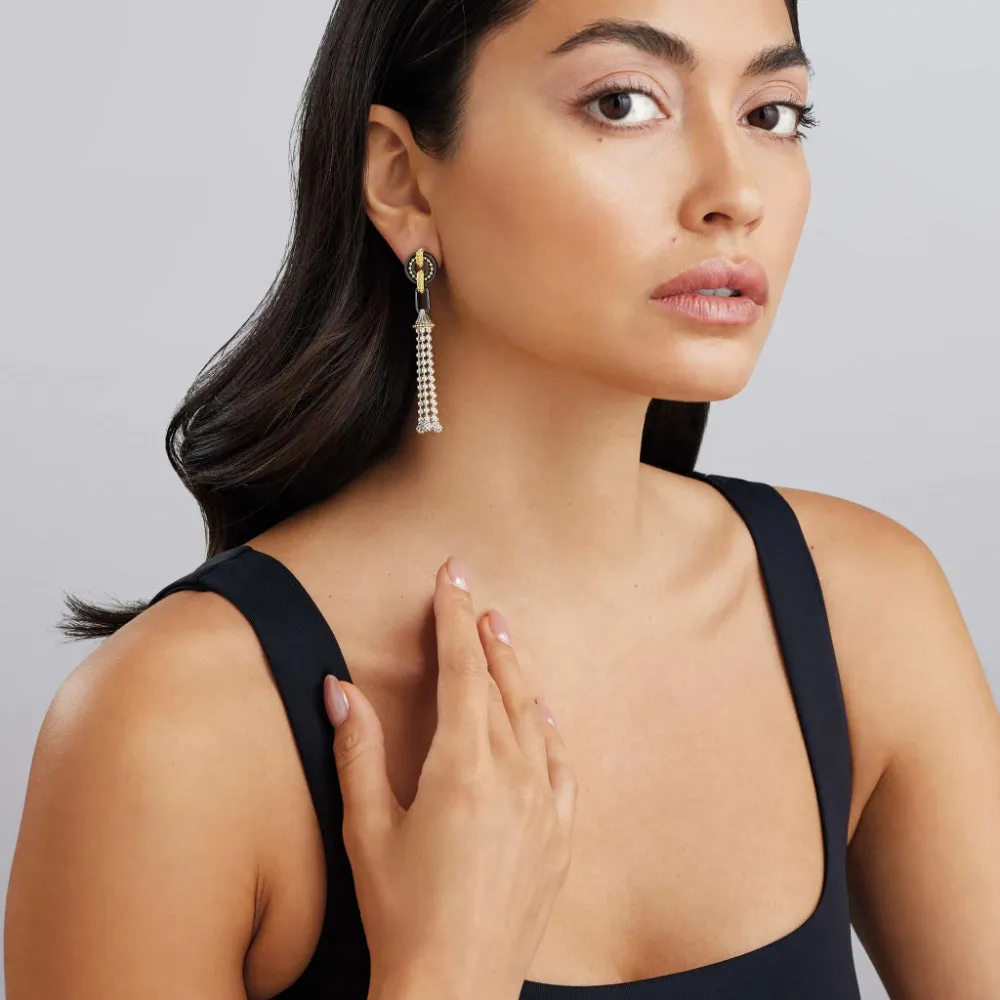 Lagos Black Caviar Two-Tone Black Ceramic Tassel Earrings