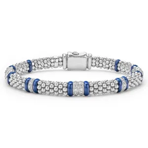 Lagos Blue Caviar 6mm Four Station Diamond Caviar Bracelet