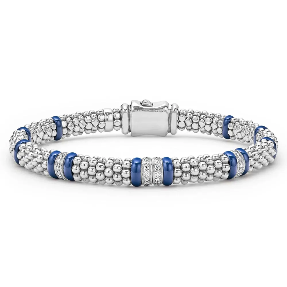 Lagos Blue Caviar 6mm Four Station Diamond Caviar Bracelet