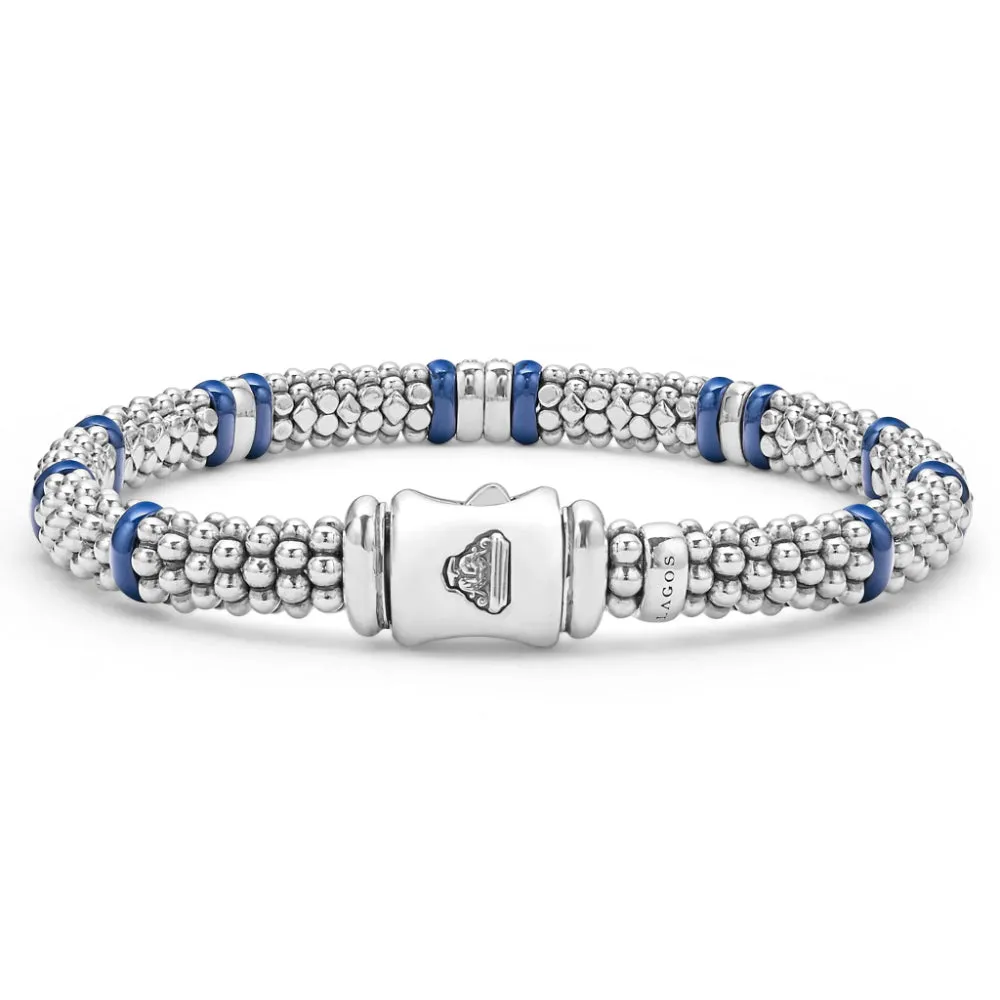 Lagos Blue Caviar 6mm Four Station Diamond Caviar Bracelet
