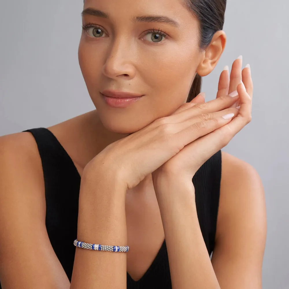 Lagos Blue Caviar 6mm Four Station Diamond Caviar Bracelet