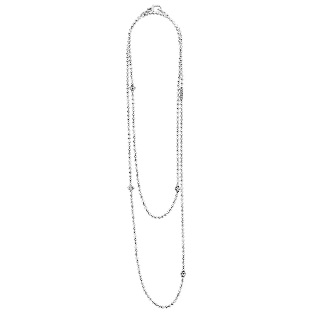 Lagos Caviar Icon Long Silver Beaded Necklace