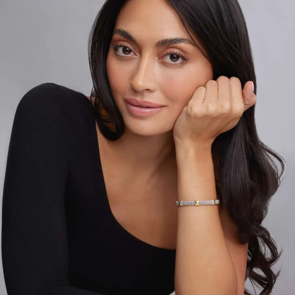 Lagos Embrace Two-Tone Three Station X Caviar Bracelet, 6mm