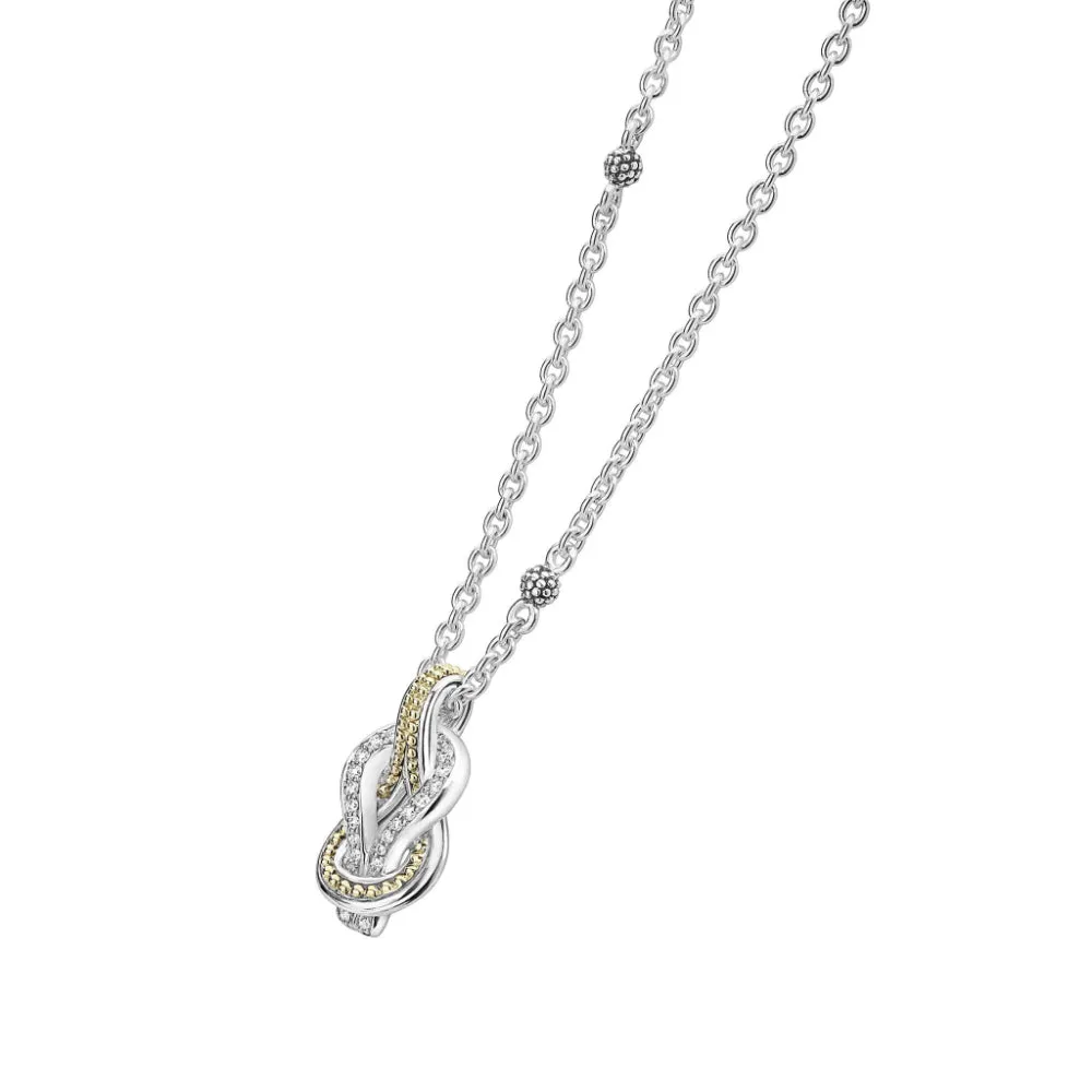 Lagos Newport Large Two Tone Knot Diamond Pendant Necklace 16"-18"