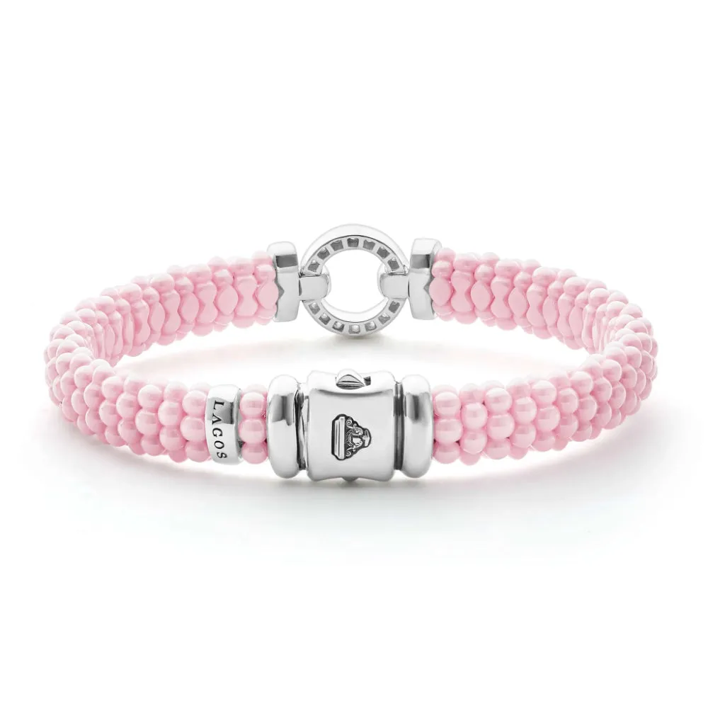 Lagos Pink Caviar Ceramic Diamond Circle Bracelet, 9mm
