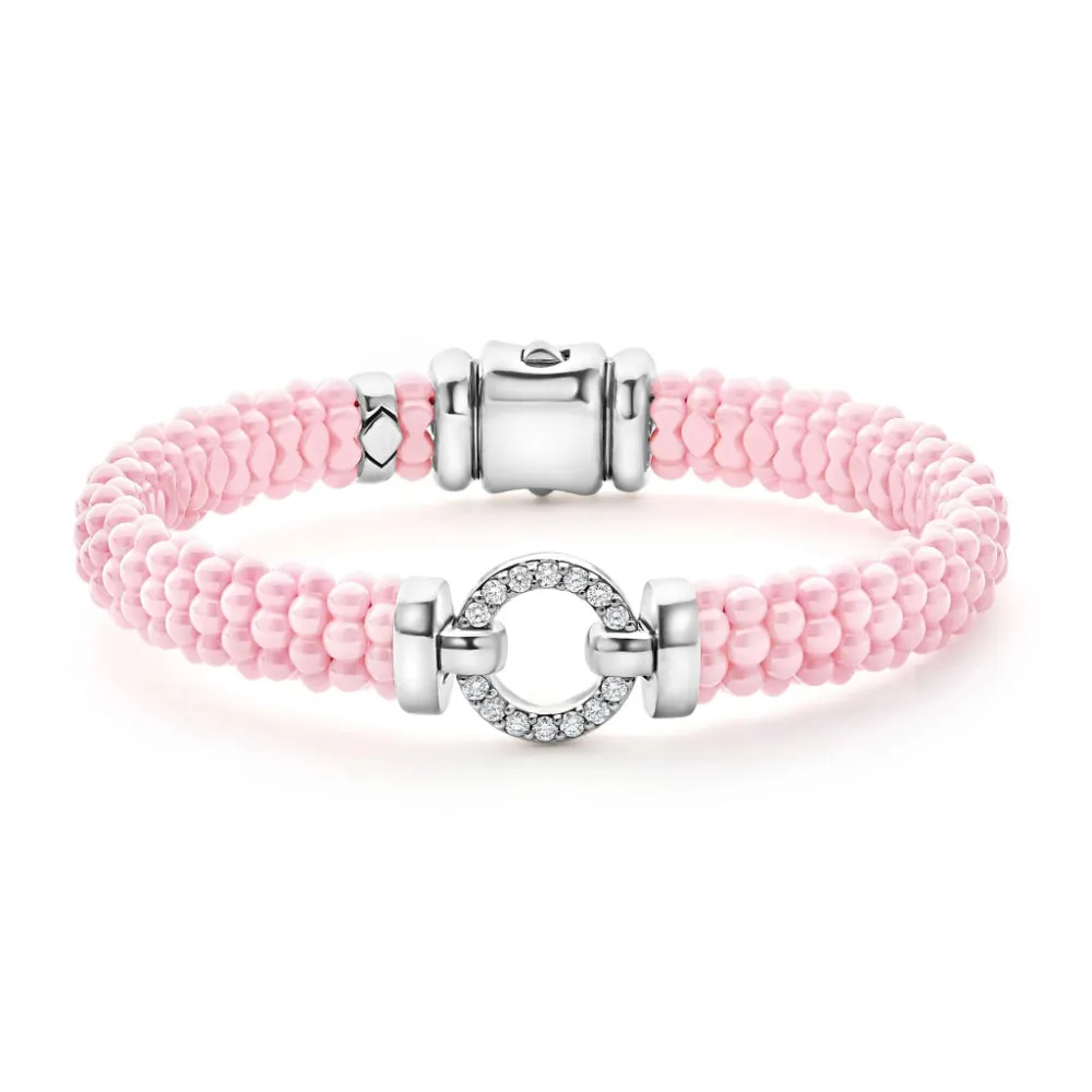 Lagos Pink Caviar Ceramic Diamond Circle Bracelet, 9mm