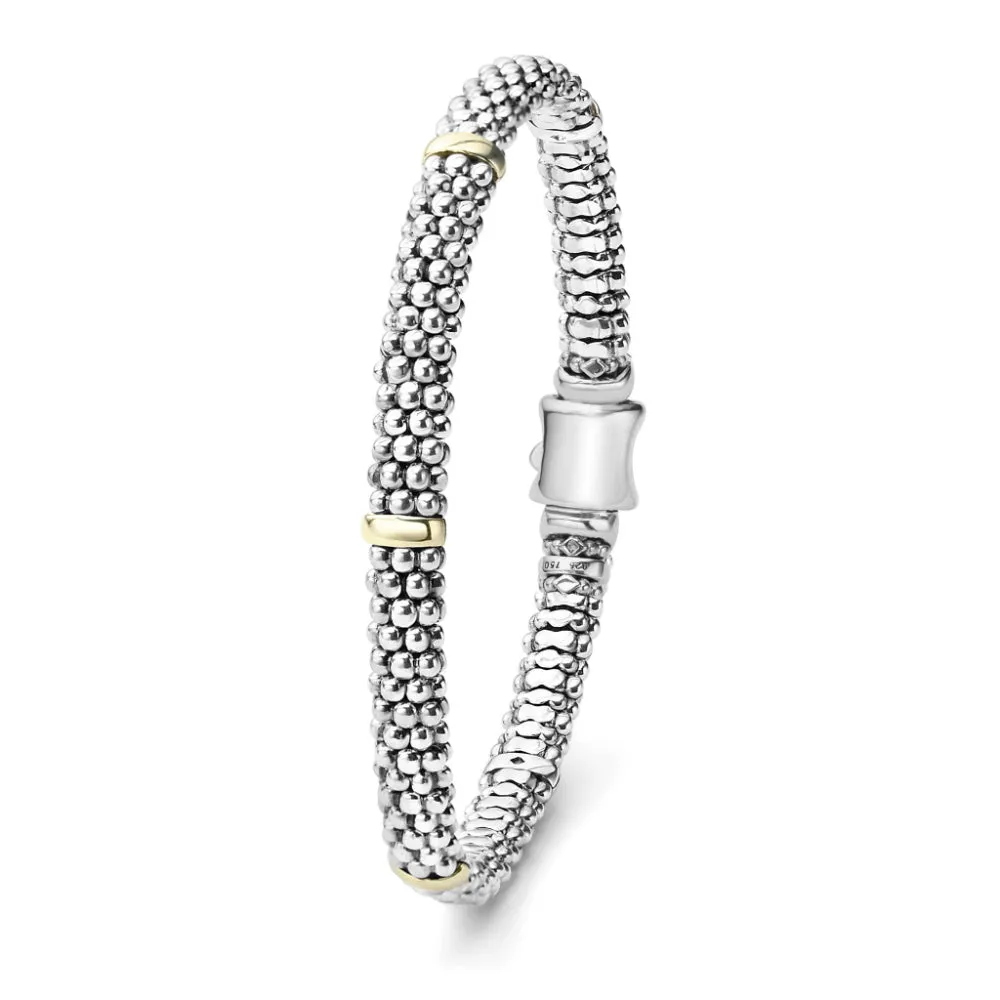 Lagos Signature Caviar Five Gold Station Caviar Bracelet, 6mm