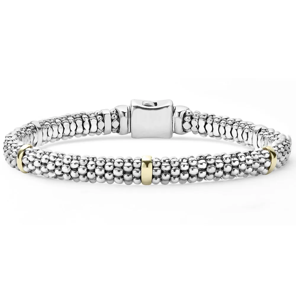 Lagos Signature Caviar Five Gold Station Caviar Bracelet, 6mm