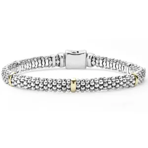 Lagos Signature Caviar Five Gold Station Caviar Bracelet, 6mm