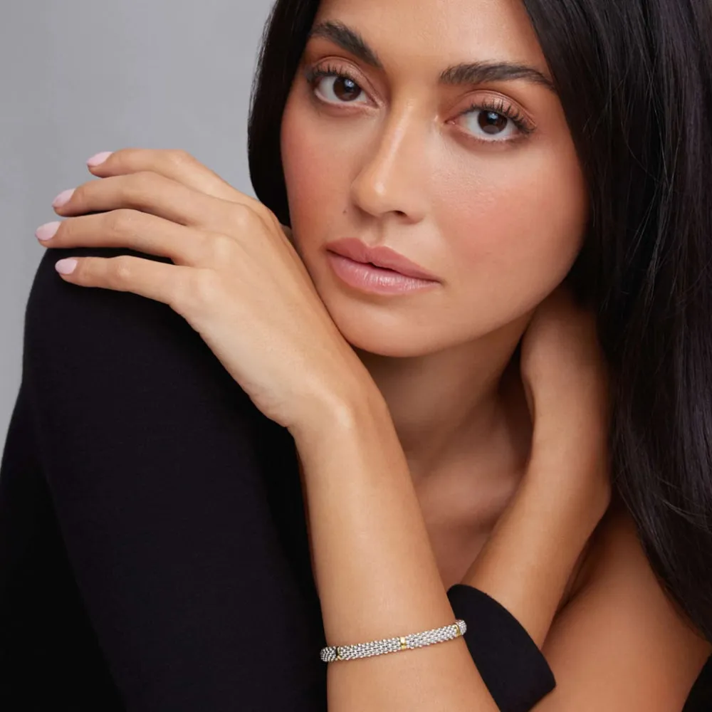 Lagos Signature Caviar Five Gold Station Caviar Bracelet, 6mm