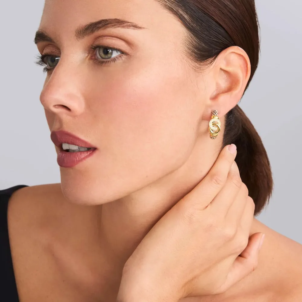 Lagos Signature Caviar Two-Tone Interlocking Diamond Hoop Earrings