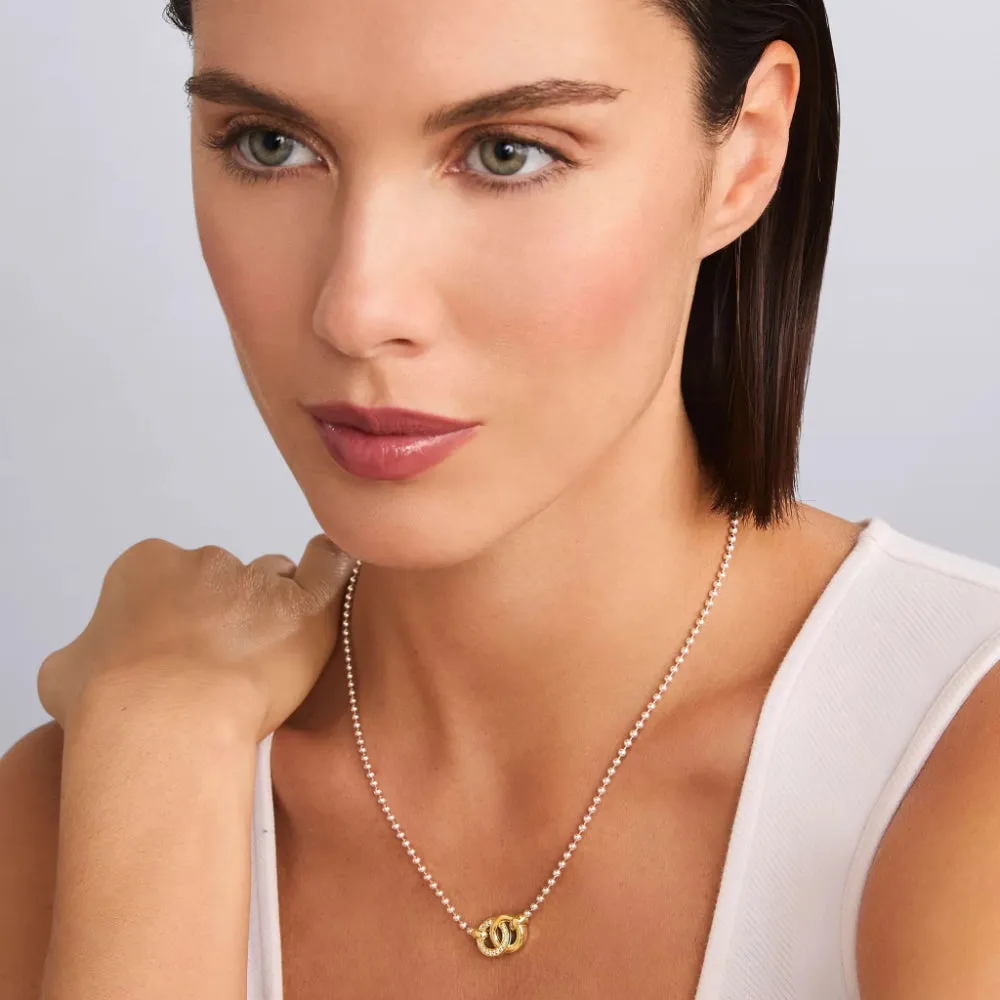 Lagos Signature Caviar Two-Tone Interlocking Diamond Pendant Necklace