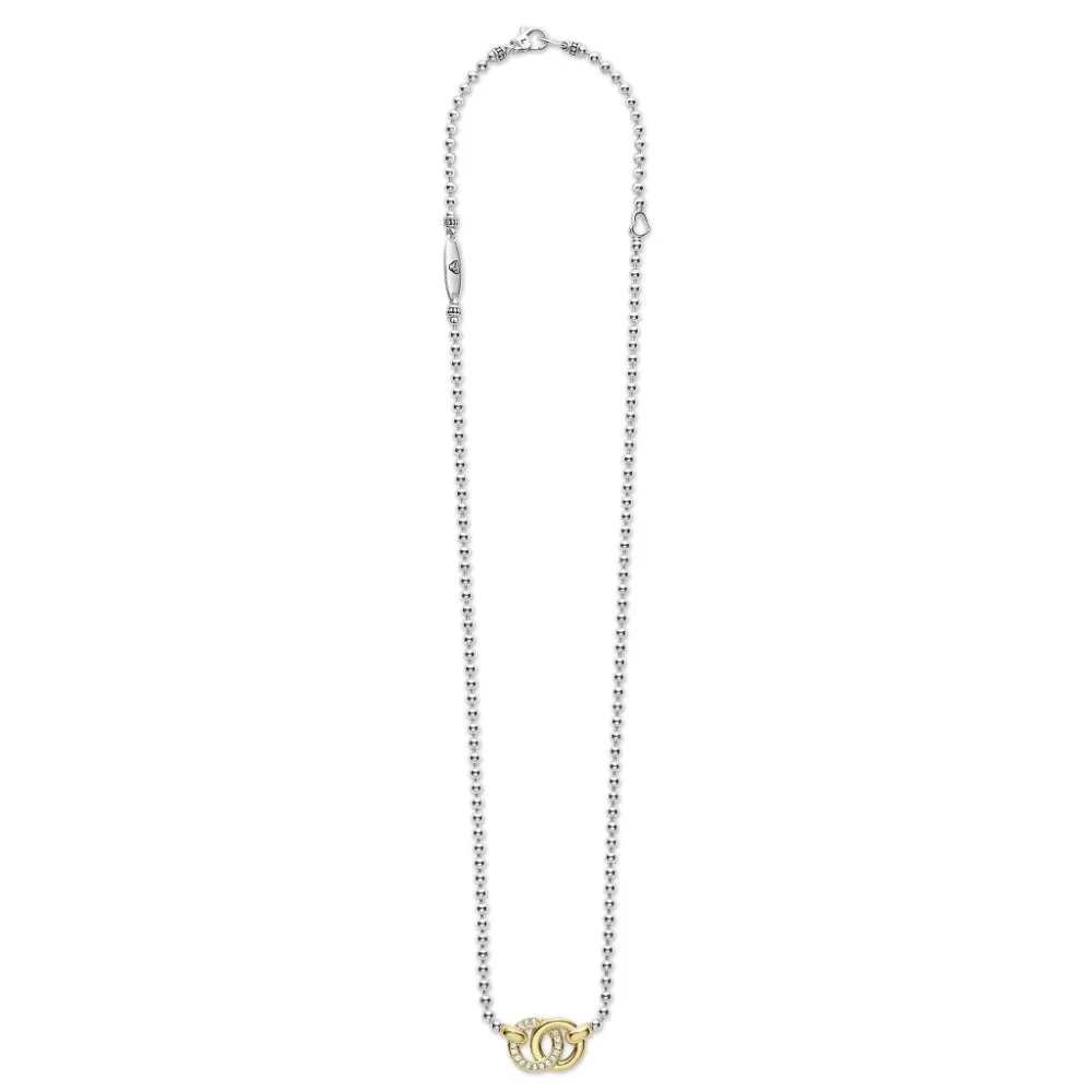 Lagos Signature Caviar Two-Tone Interlocking Diamond Pendant Necklace