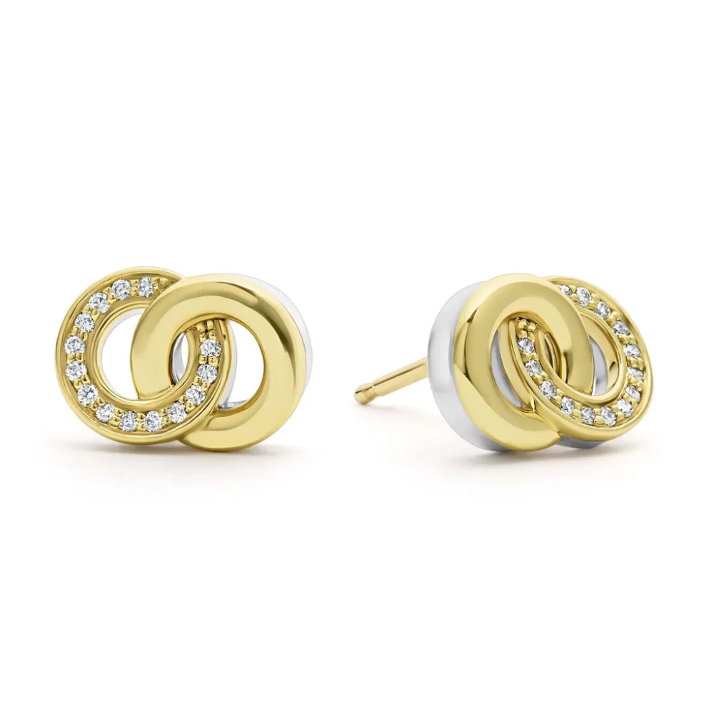 Lagos Signature Caviar Two-Tone Interlocking Diamond Stud Earrings