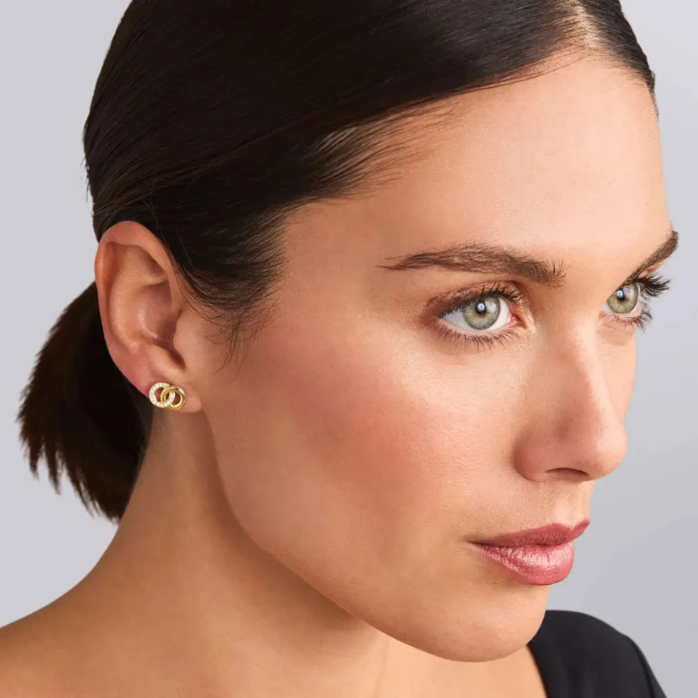 Lagos Signature Caviar Two-Tone Interlocking Diamond Stud Earrings