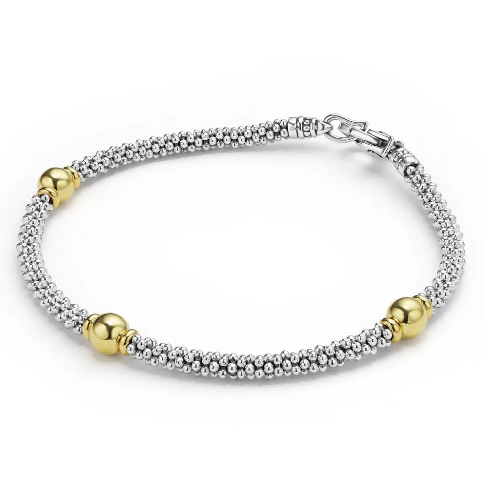 Lagos Signature Caviar Two-Tone Station Bracelet, 3mm
