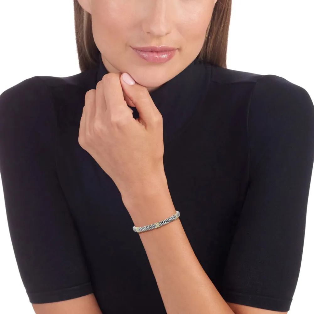 Lagos Three Station Gold X Diamond Caviar Bracelet