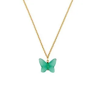 Lalique Butterfly Papillon Necklace, Green Crystal & 18k Gold Plated 10755000