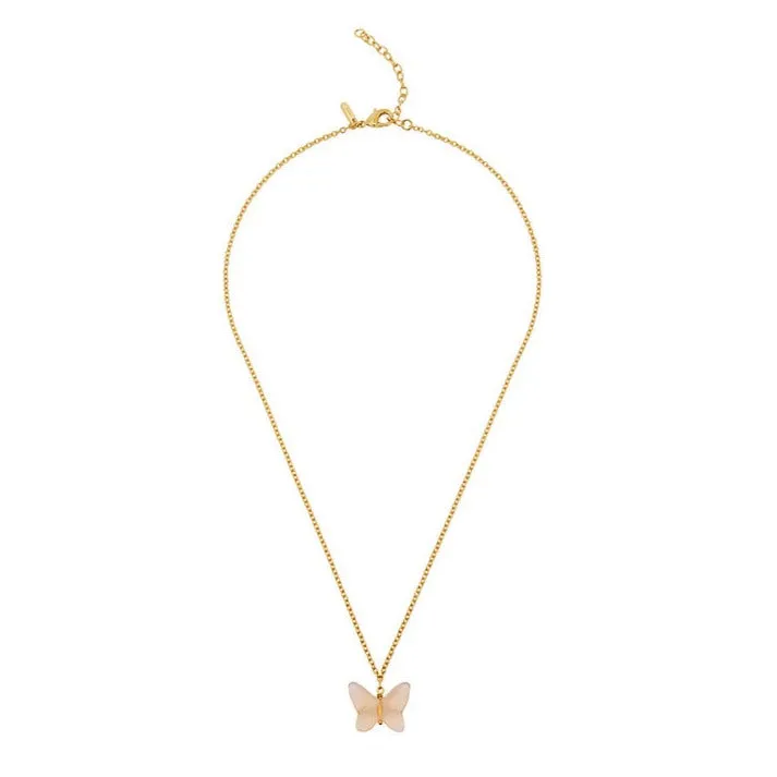 Lalique Butterfly Papillon Necklace, Peach Crystal & 18k Gold Plated 10754000